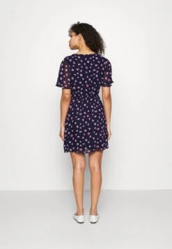 Anna Field V-Neck Sleeve Dress- Jurk - Dark Blue/Pink -Anna Field 20c3fd60e6cc419788b7049ae2711e0a