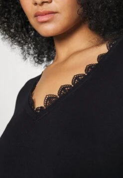 V Ausschnitt Mini Strickkleid Mit Gürtel Und Spitzeneinsatz - Gebreide Jurk - Black -Anna Field 9767c2bf10c94c0790a4bd34c216faff